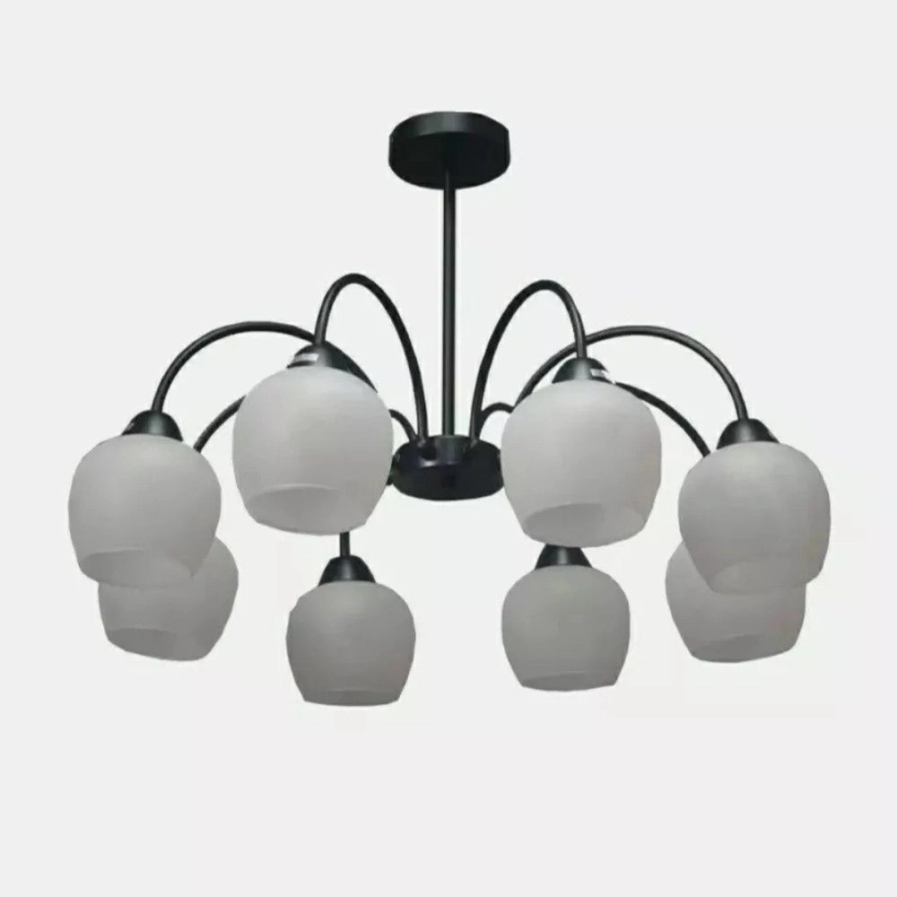 Trade Shop - Lampadario Da Soffitto E27 8 Bracci Moderno Lampada Con Coppe In Vetro Sospesa 00934 -