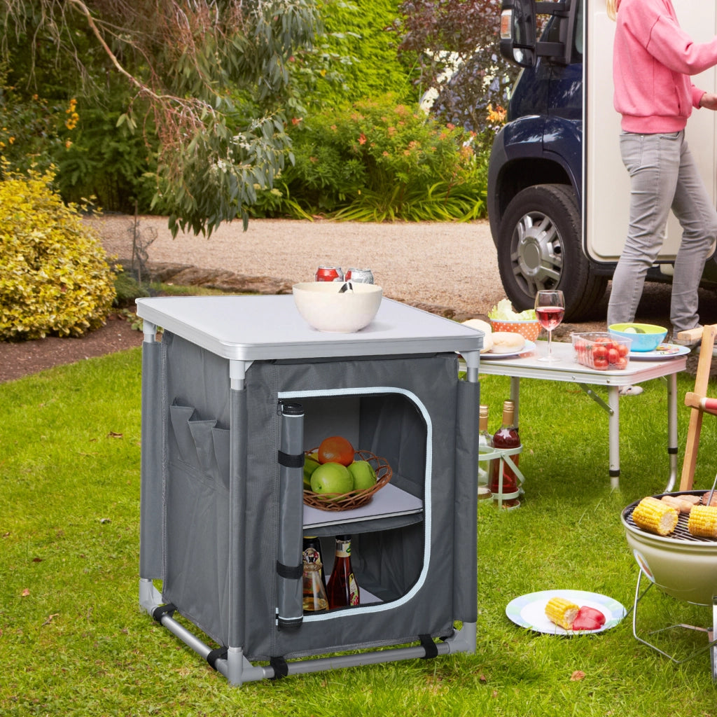 Mobile da cucina pieghevole ¨C Xylo ¨C 2 ripiani alluminio e tessuto Oxford 60x49x70cm grigio