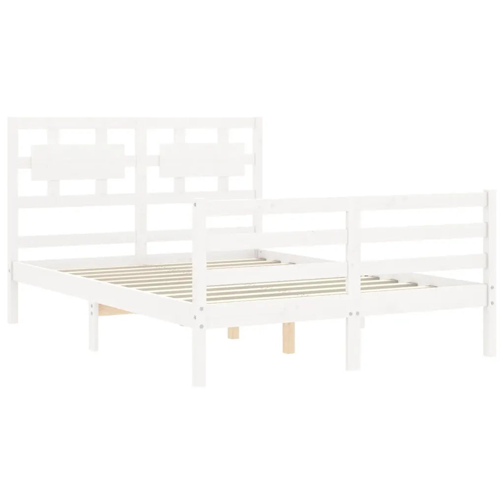 Giroletto con Testiera-Struttura Letto con testiera Bianco Small Double Legno Massello 259864