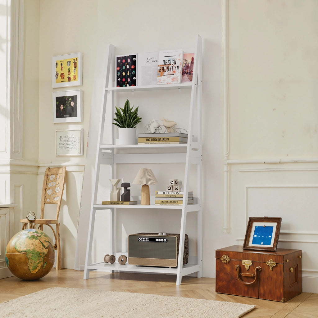 Libreria a scala con 4 ripiani e antiribaltamento - per studio - 86×47×13 cm - bianco