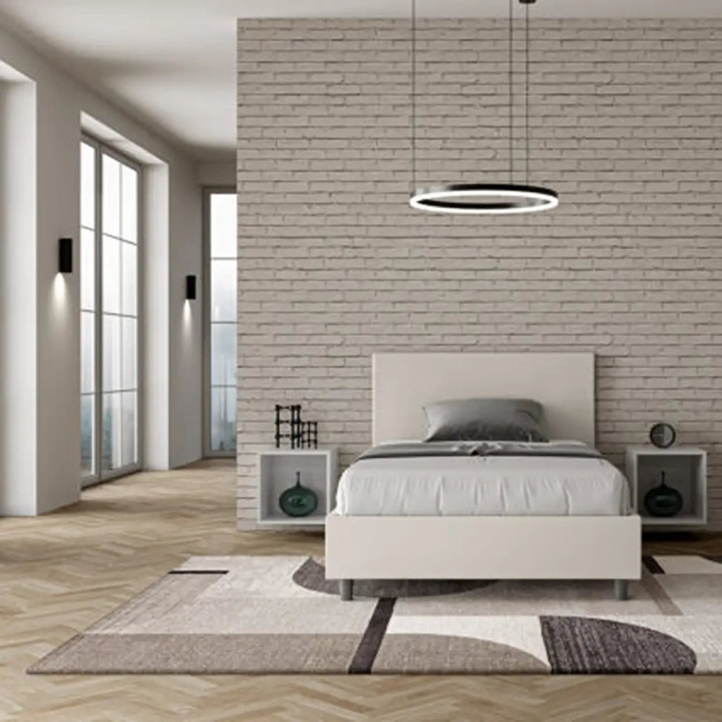Letto una piazza e mezza contenitore imbottito 120x200 similpelle bianco Adele