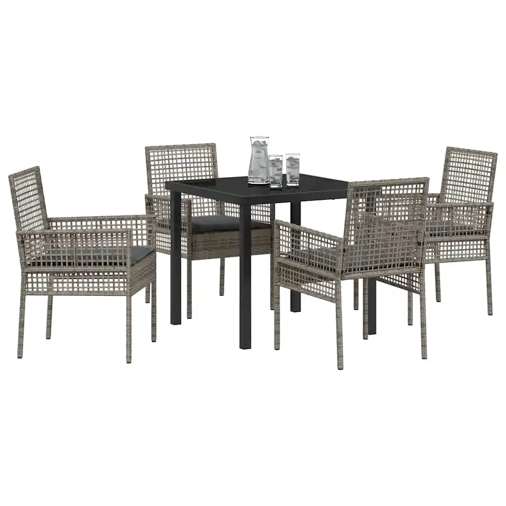 Set da Pranzo per Giardino con cuscino 5 pcs Grigio polyrattan