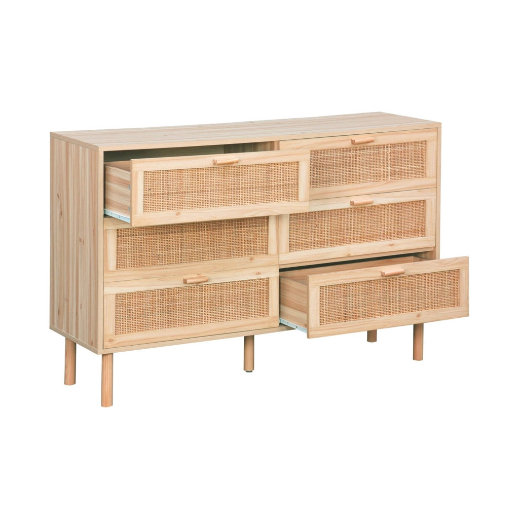 Cassettone con effetto canna e legno a 6 cassetti