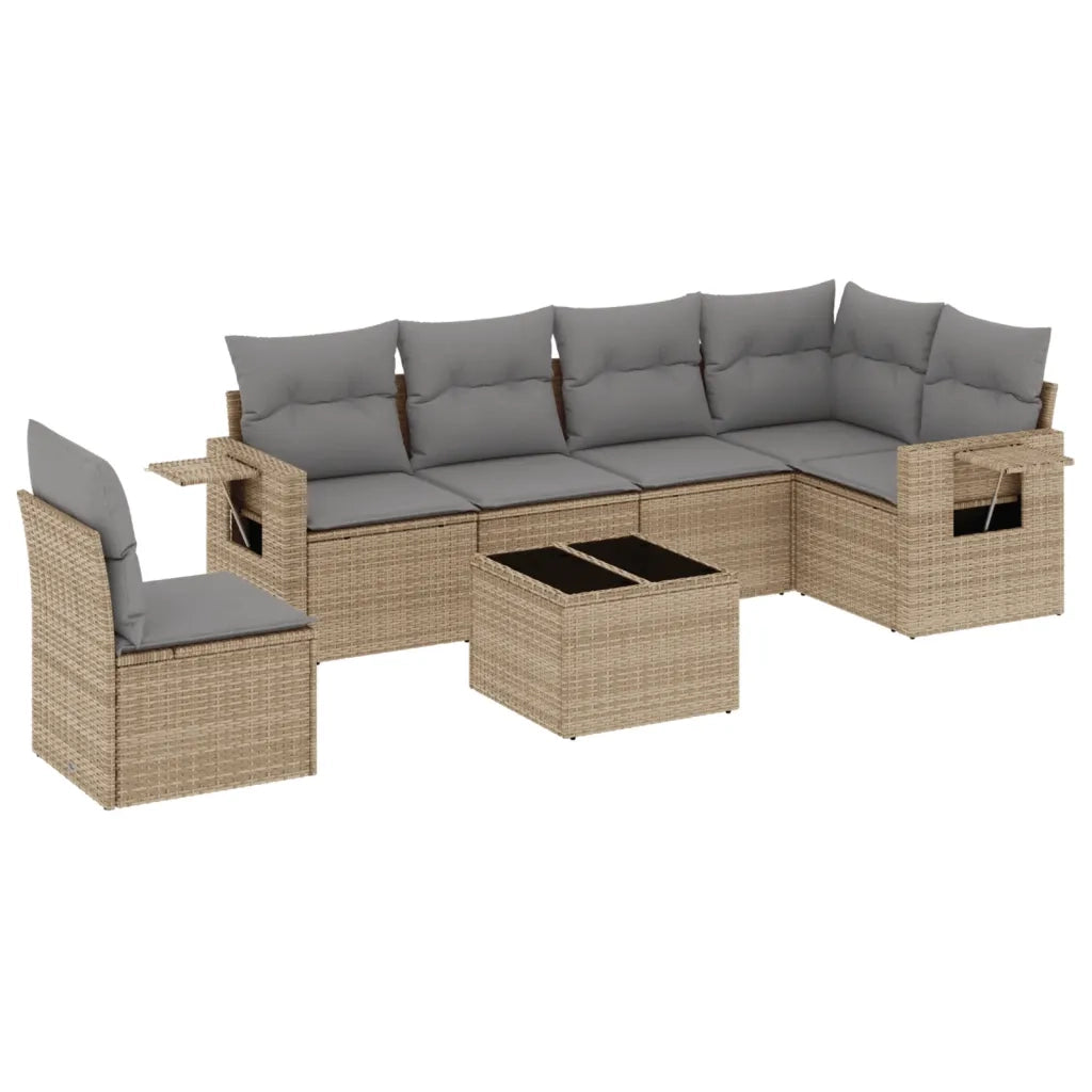 Set Divani da Giardino 7 pz con Cuscini Beige in Polyrattan 3220238
