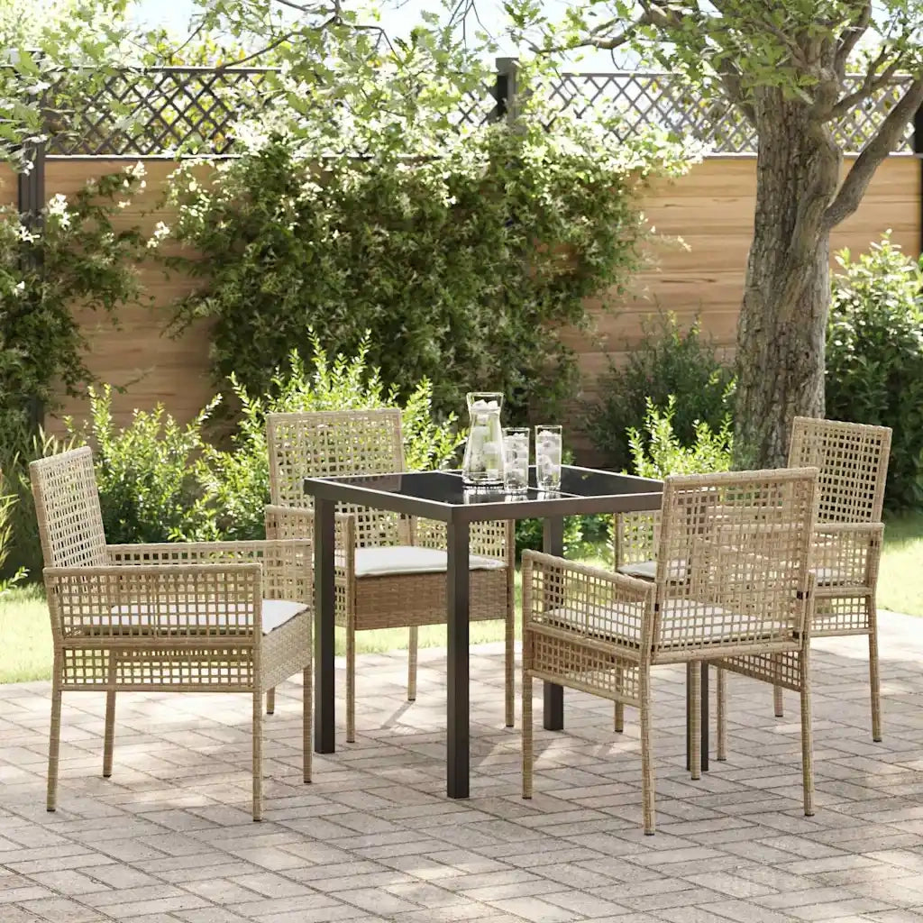 Set da Pranzo per Giardino con cuscino 5 pcs Beige polyrattan 3379892