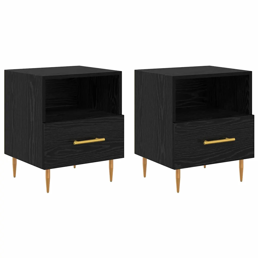 Set di 2 Comodini | Armadio da Notte | Mobiletto da notte Nero 40 x 35 x 47,5 cm Legno multistrato