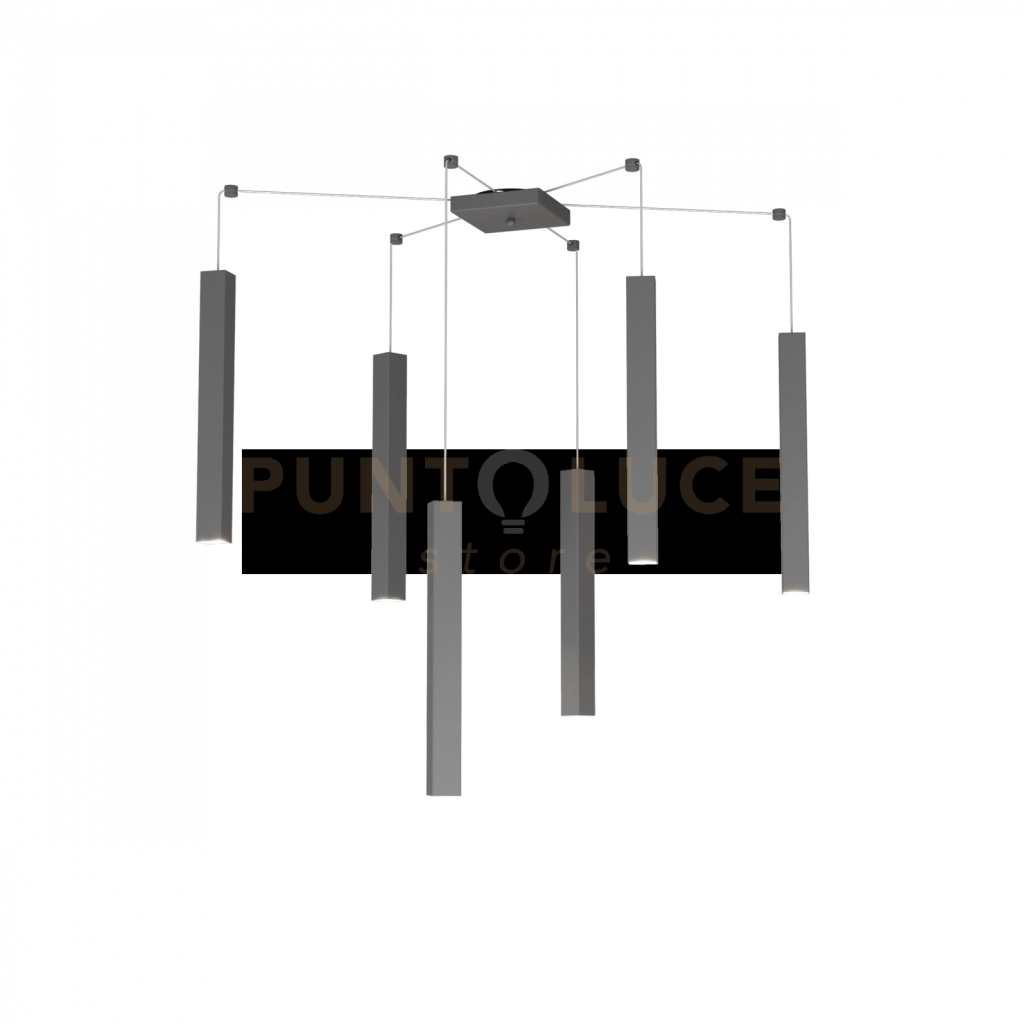 SQUARE TUBE SOSPENSIONE 6 LUCI GRIGIO ANTRACITE CAVO CM.250 CON BASE 1173-S6-GA