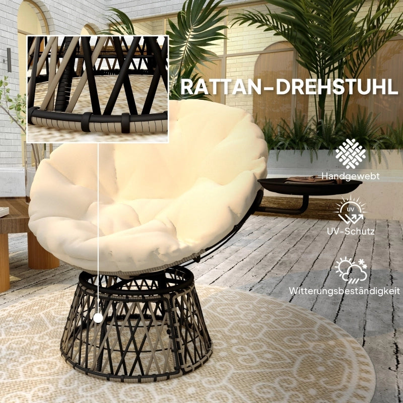 Poltrona papasan in rattan girevole a 360¡ã con cuscino per giardino e balcone beige
