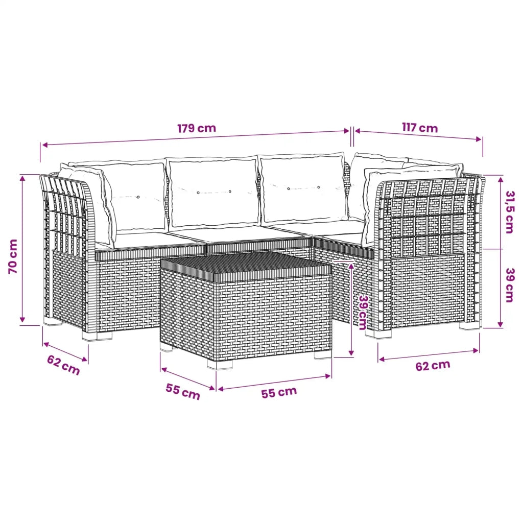 Divano da giardino 4 posti con cuscini aspetto rattan PP 3444018