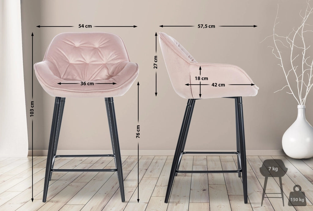 Sgabello da bar Gibson in velluto altezza seduta 76 cm rosa