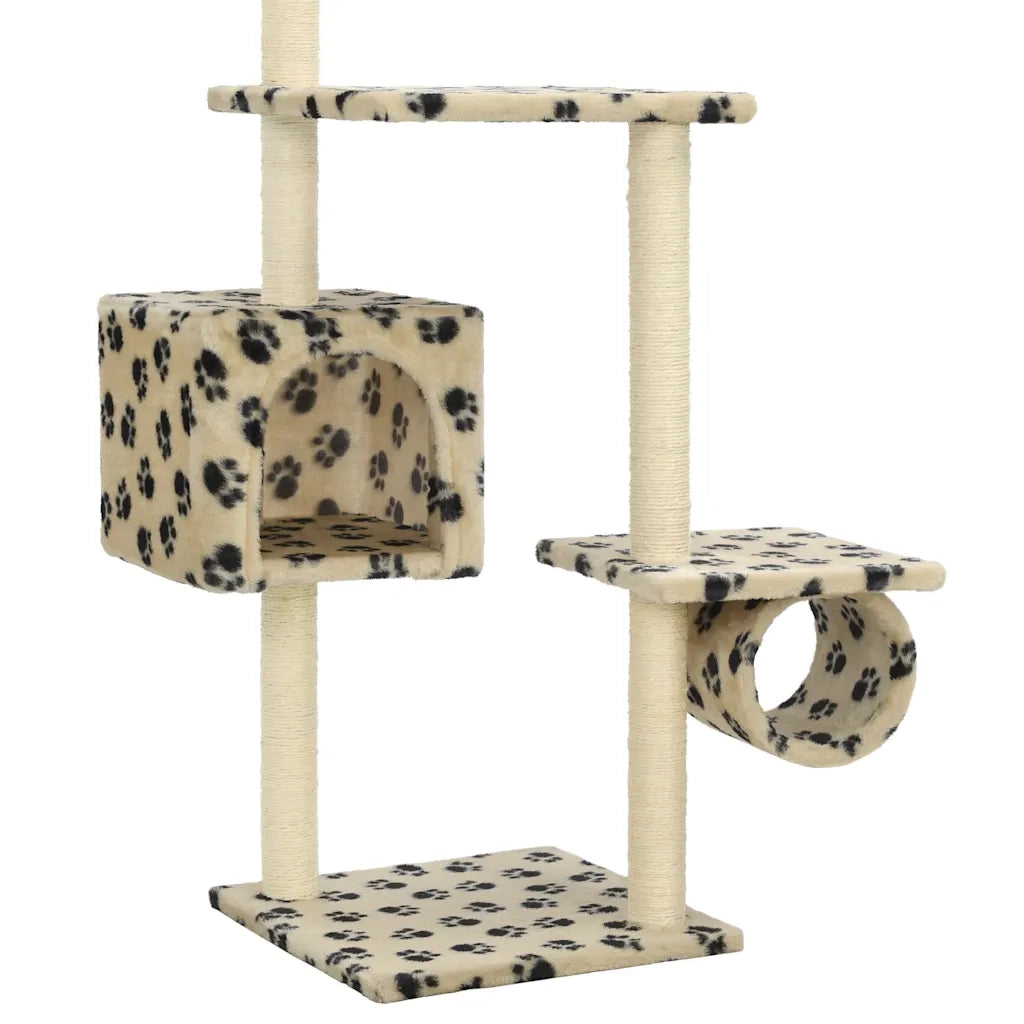 Albero per Gatti e Tiragraffi Sisal 260 cm Zampe Stampate Beige 170535