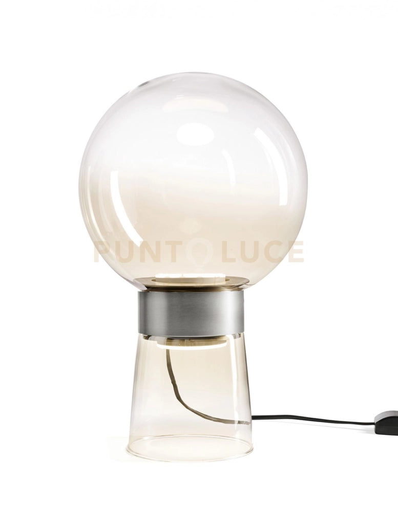 JOTTO LAMPADA DA TAVOLO DOPPIA EMISSIONE IN METALLO COLORE ALLUMINIO VETRO SFUMATO AMBRA DA 25CM 2 LUCI ATTACCO GX53 DIMMERABILE