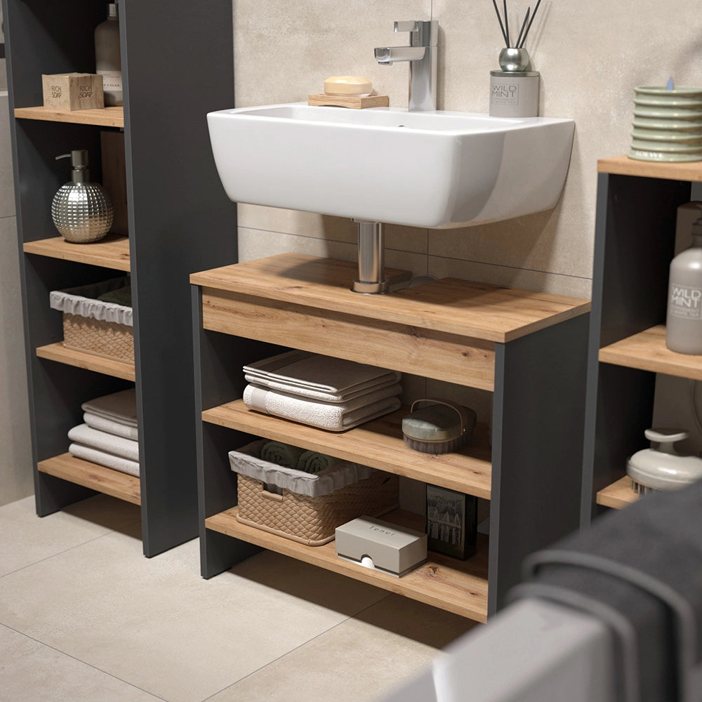 Vicco Set di mobili da bagno Antracite/Quercia dorata 3 parti
