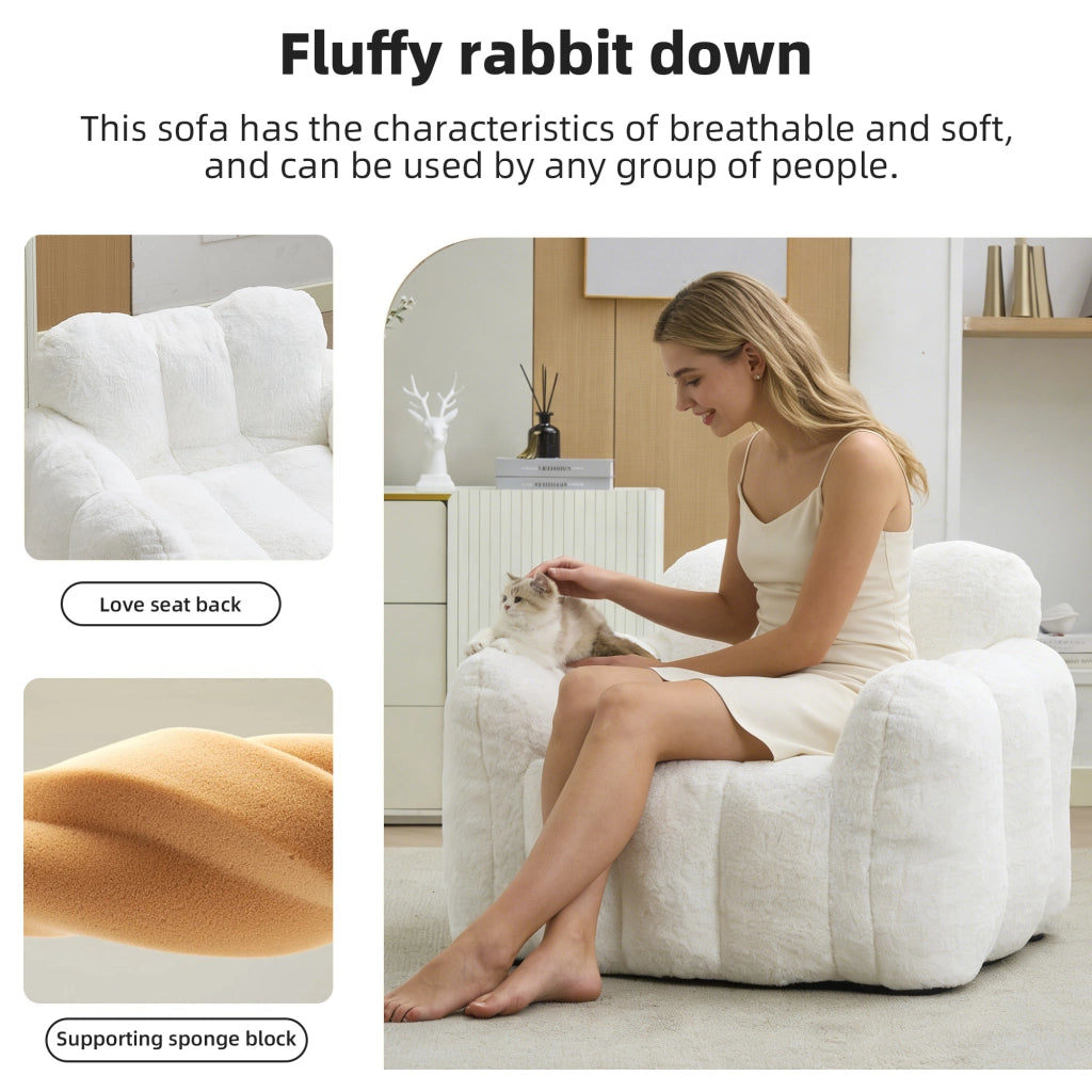Fauteuil pouf in peluche con imbottitura morbida per relax e facile da spostare in salotto e camera da letto, bianco