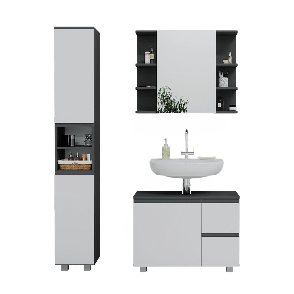 Vicco Set mobili bagno Antracite 3 parti, con armadio alto