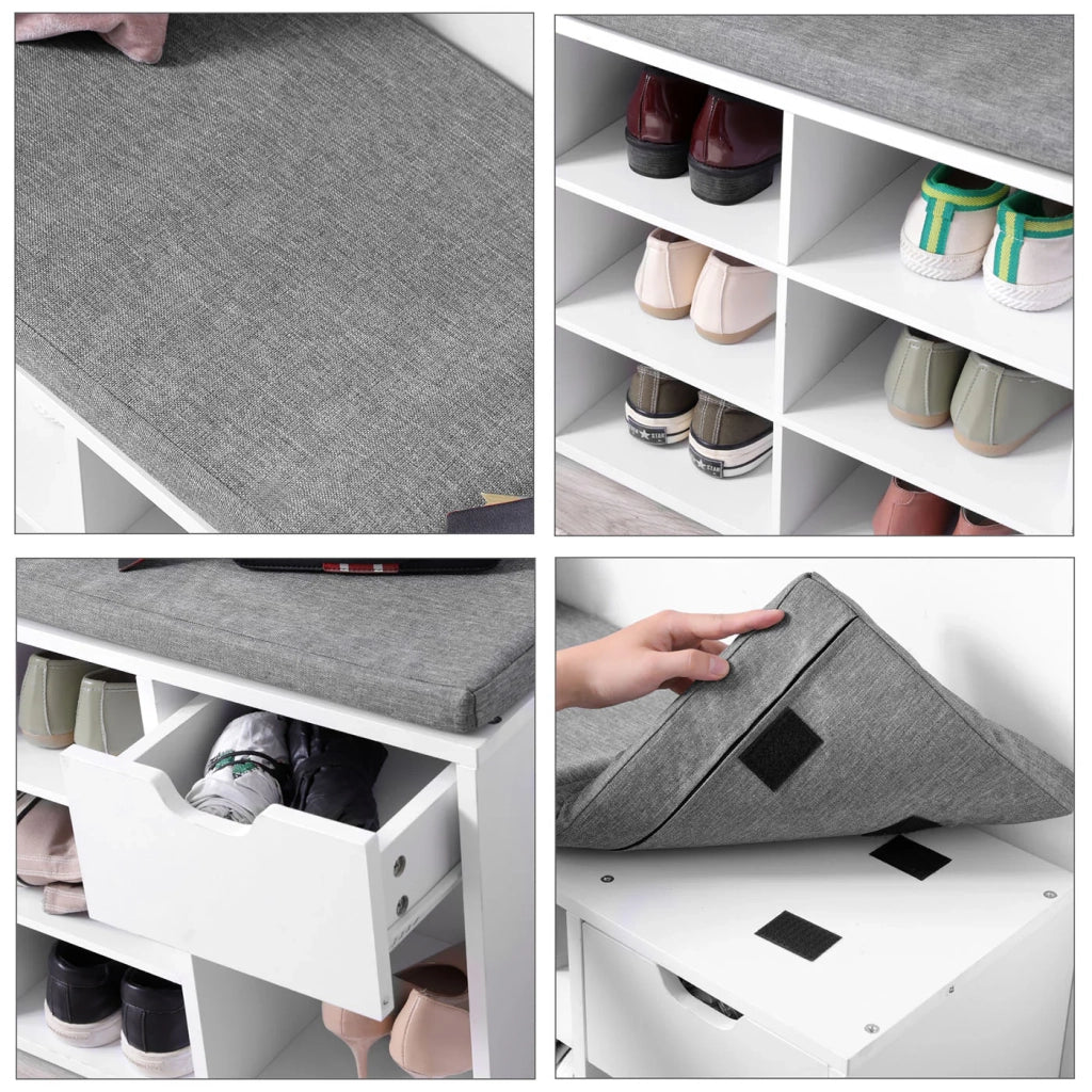 Panca portascarpe panca contenitore con cassetto e scomparti aperti scarpiera seduta imbottita per corridoio ingresso camera da letto 104 x 30 x 48 cm bianco 12_0004073