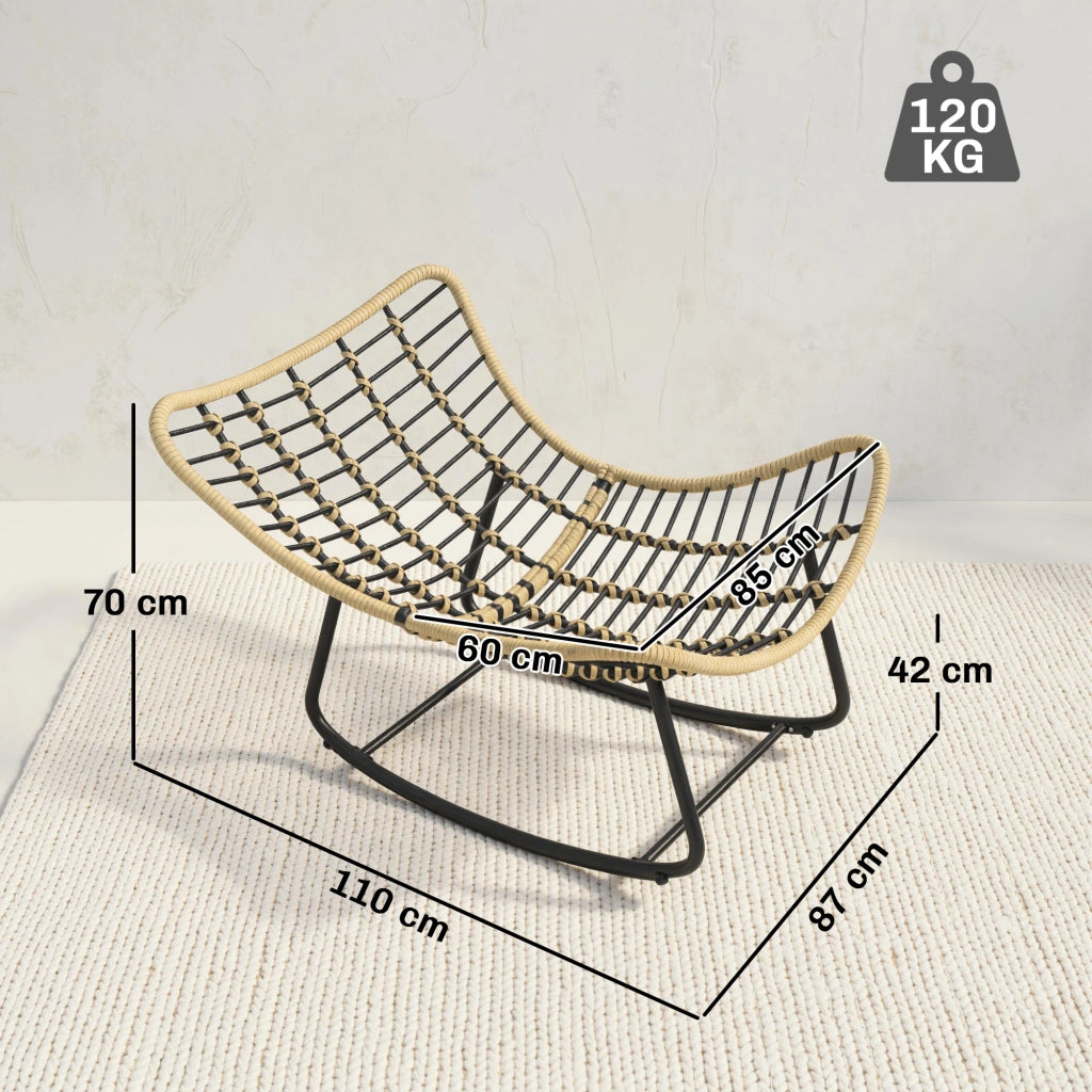 Poltrona a dondolo rattan con cuscini spessi ¨C zephmum ¨C grigio 87x110x70 cm