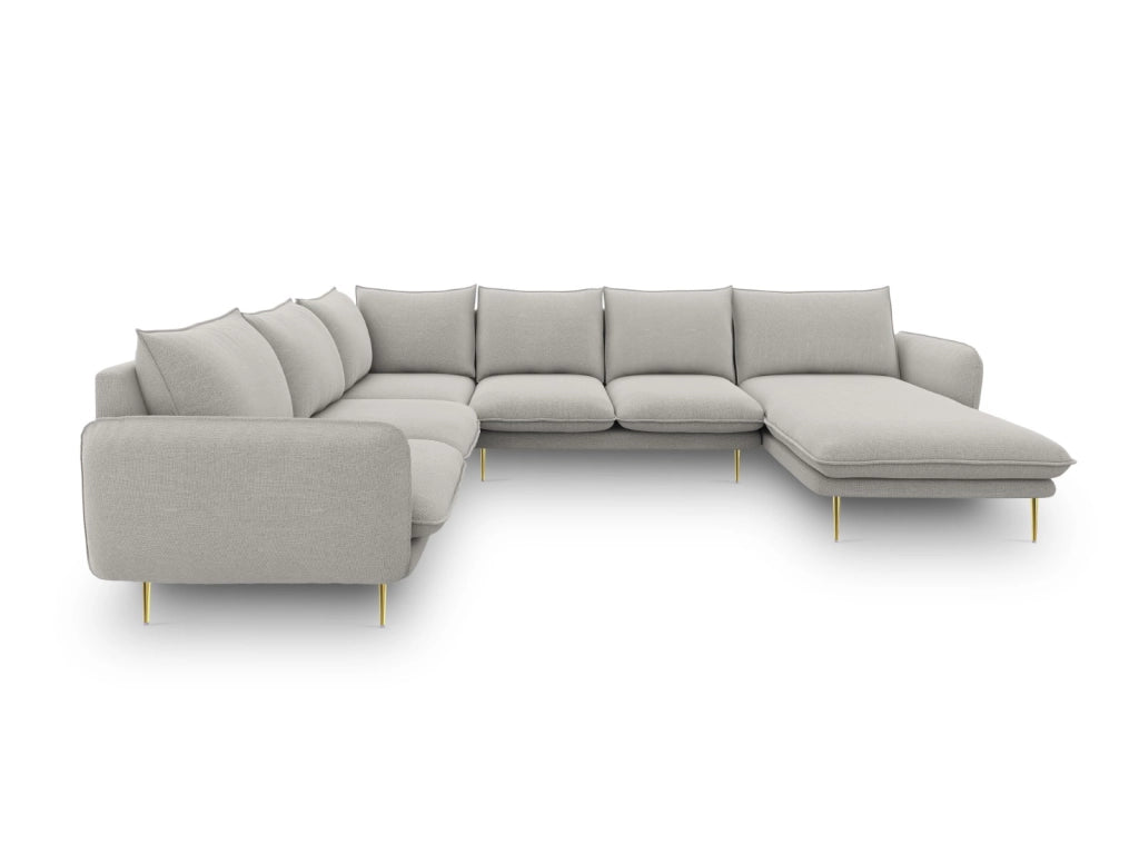 Cosmopolitan Design - Divano panoramico sinistro "Vienna" 7 posti in tessuto strutturato grigio chiaro 