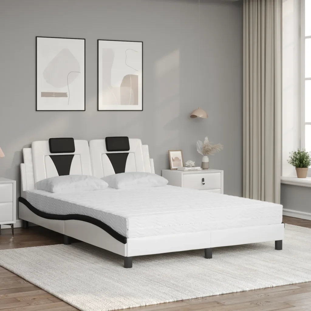 Letto Viana con Materasso Bianco e Nero 140x200 cm in Similpelle 3208802