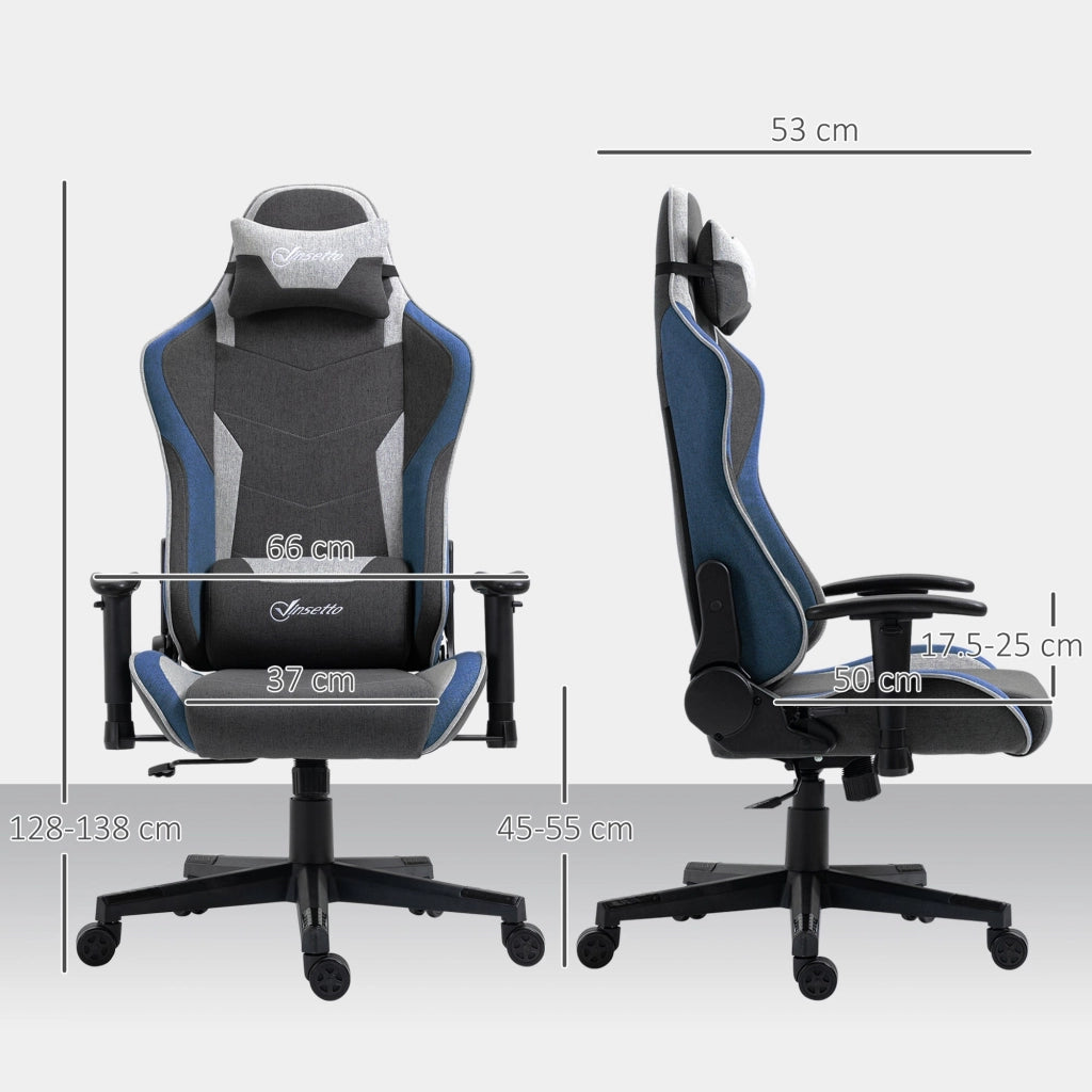 Sedia da Gaming 66x53x128-138 cm Reclinabile a 150°  Blu