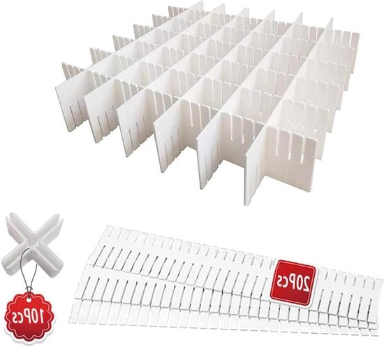 Sistema di Organizzazione per Cassetta - Divisori per Cassetta in Plastica Flessibile per Intimo e Calze - 20 Pezzi con 10 Viti a Croce - Blu