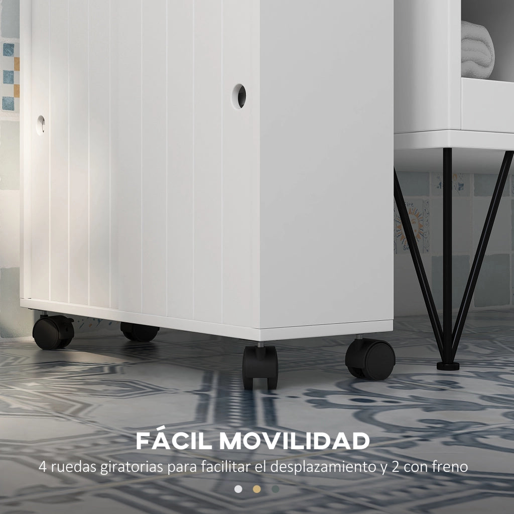 Mobile Bagno Salvaspazio con Ruote ¨C Xylo ¨C Bianco 52x17x67 cm con Ripiani Regolabili