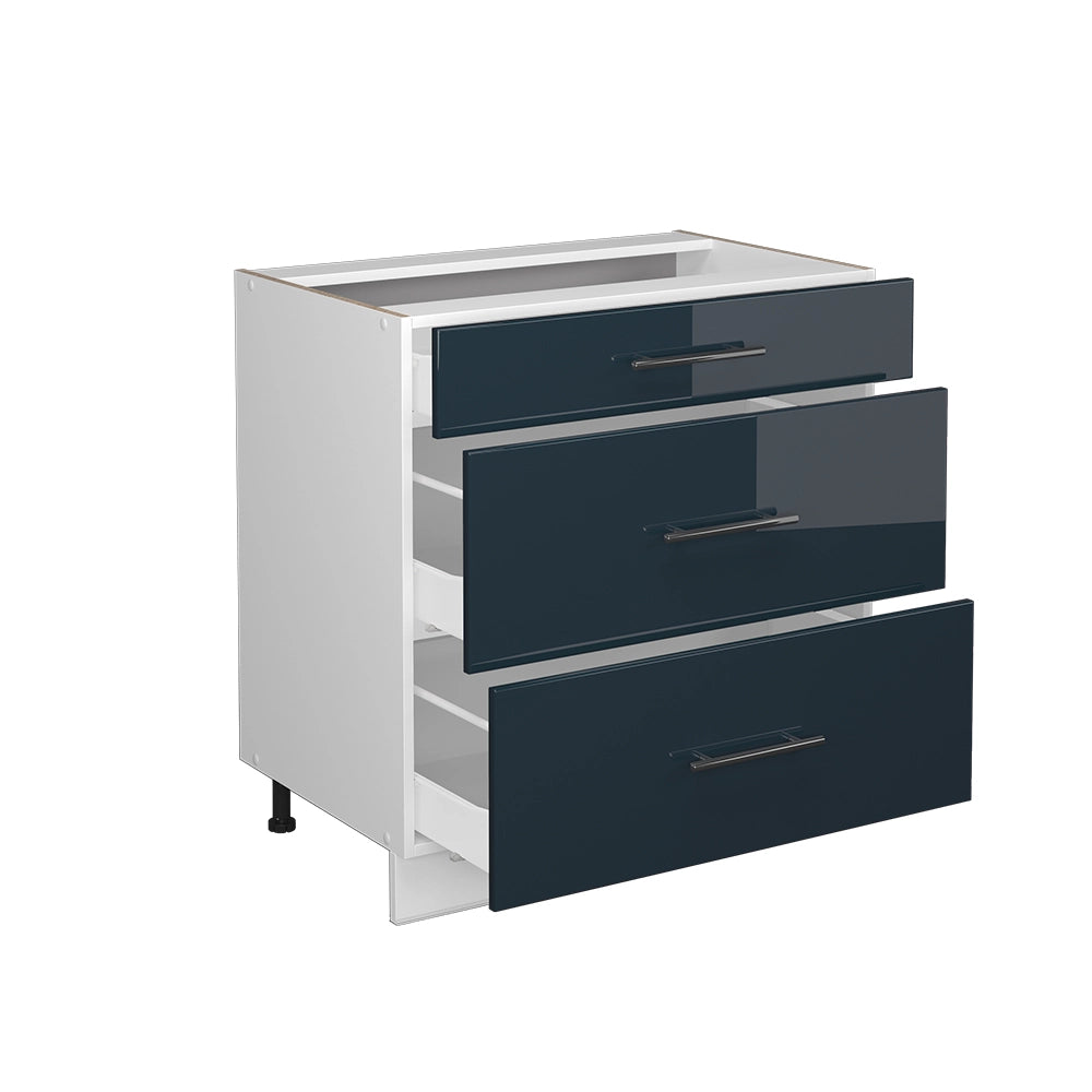 Mobiletto base per cucina Fame-Line Blu scuro lucido/Bianco 80 cm con 3 cassetti, PL Antracite Vicco