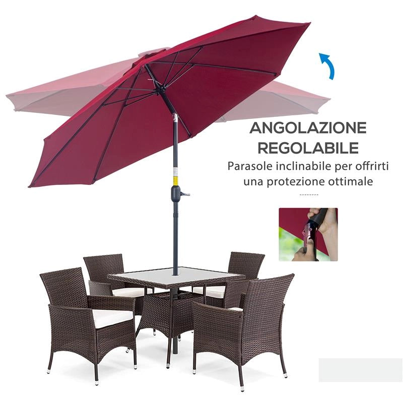 OMBRELLONE ROTONDO E REGOLABILE CON MANOVELLA IN POLIESTERE METALLO E FIBRA DI VETRO Ø 265X240 CM ROSSO E NERO