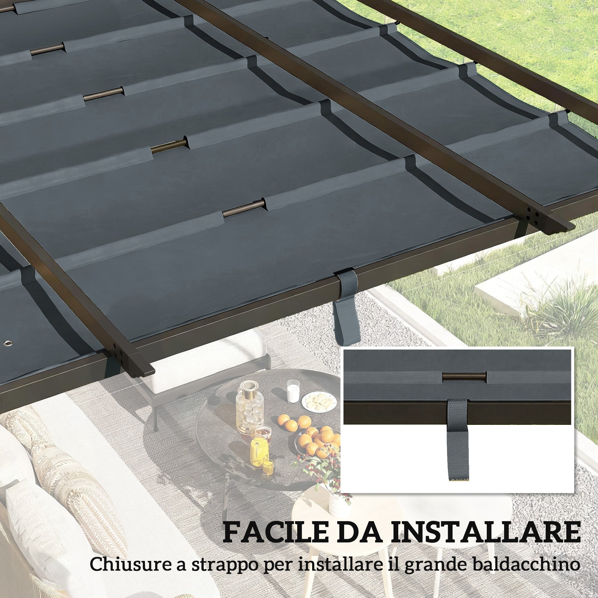 Telo per Pergola 288x298 cm con Fori di Drenaggio in Poliestere Traspirante UV30+ Grigio