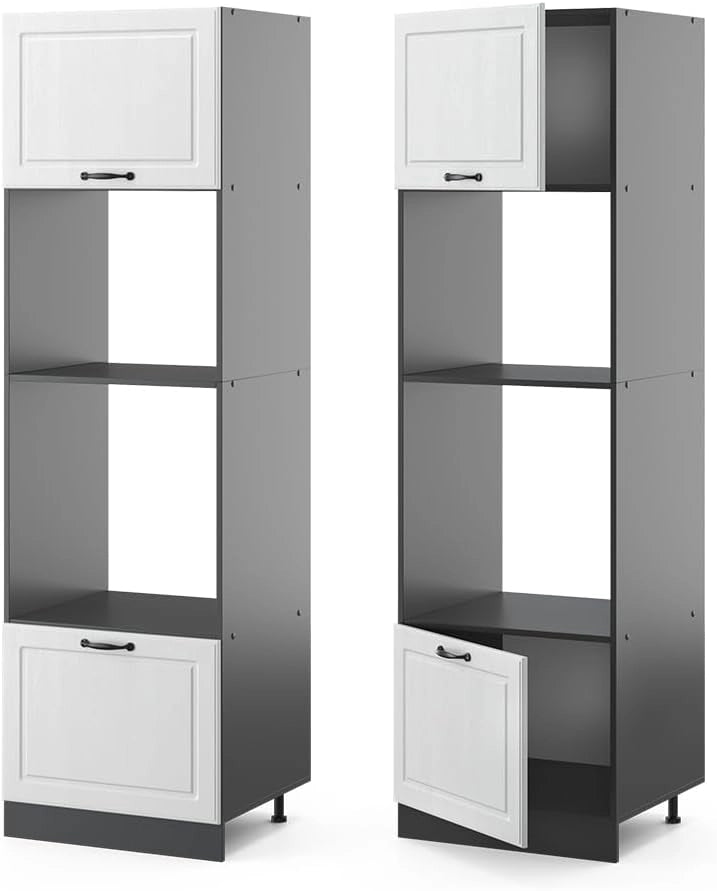 Mobile cucina microonde R-Line, Bianco casa di campagna, 60 cm, per la libera combinazione all'interno di sistemi cucina modulari