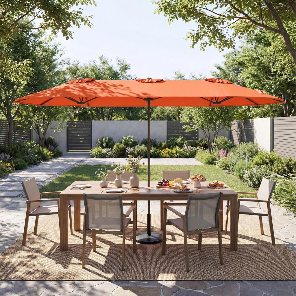 Ombrelloneda Giardino Doppio 400 x 200 cm, Ombrellone Rettangolare con Base, Anti-UV, con Manovella e 12 Stecche, per Giardino Piscina Patio (Arancione)