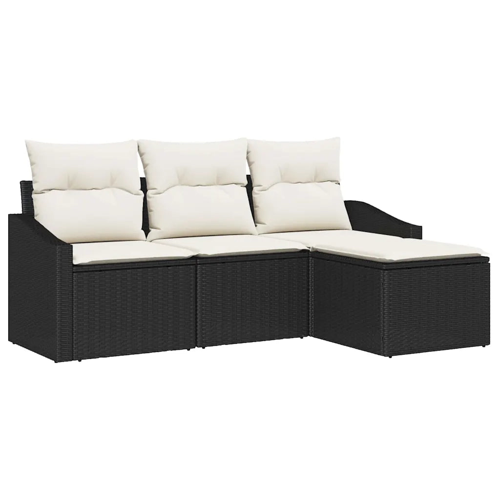Set di divani con cuscino 4 pz | Set Salotto da Giardino Nero polyrattan