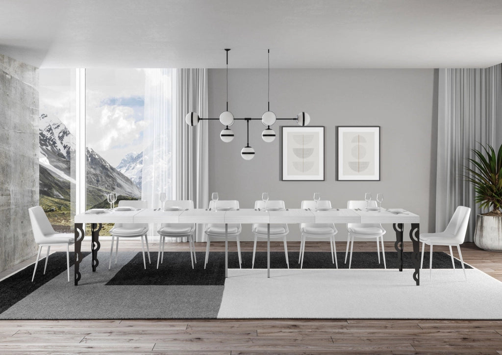 Tavolo Allungabile 180-440x90x77 cm Karamay Premium Bianco Frassino Telaio Antracite