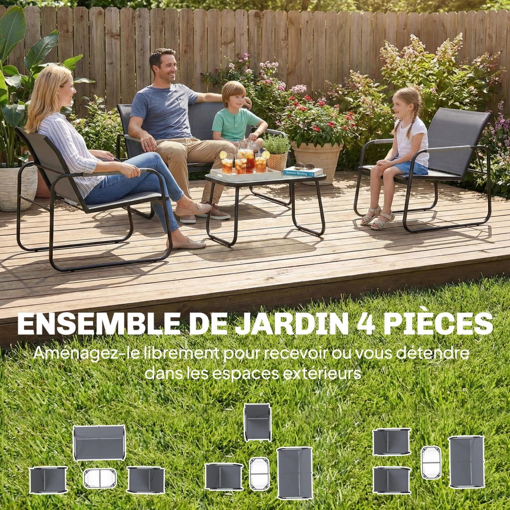 Set Giardino Divano Tavolo Sedie 4 Pezzi Polyrattan ¨C Zephmum ¨C Grigio 100x80x70