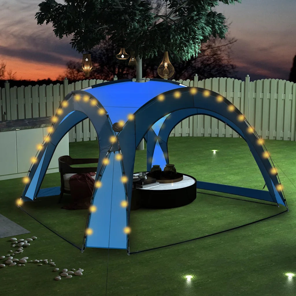 Tenda per Feste con LED e 4 Pareti-Tenda da campeggio 3,6x3,6x2,3 m Blu