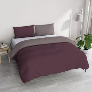 Copripiumino Matrimoniale con Sacco e Federe in Tinta Unita Double Face Linea Zoe Vinaceo e Rosa Antico