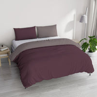 Copripiumino Piazza E Mezza con Sacco e Federe in Tinta Unita Double Face Linea Zoe Vinaceo e Rosa Antico