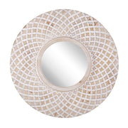 Specchio da parete in marrone chiaro rotondo 60 cm cornice fatta a mano bianco quadrifoglio motivo geometrico Boho rustico
