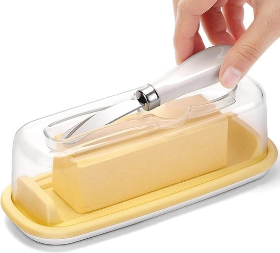 Botervloot con coperchio e coltello, box per burro, burrobel, coltello per burro in acciaio inox, labbro in silicone, ermetico, robusto, leggero e portatile