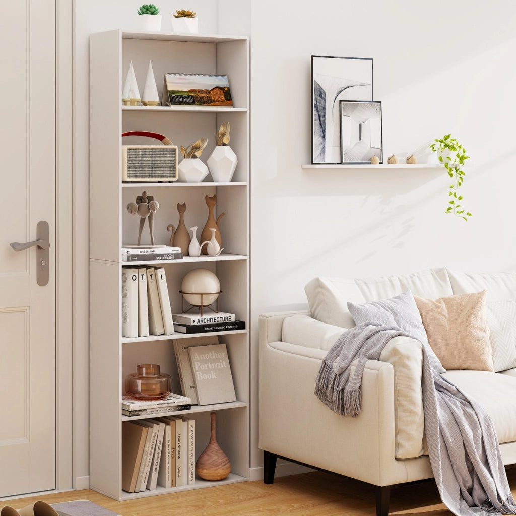 Libreria aperta a 6 ripiani organizzatore per libri scaffale moderno per esposizione, Libreria antiribaltamento per soggiorno Bianco-Librerie