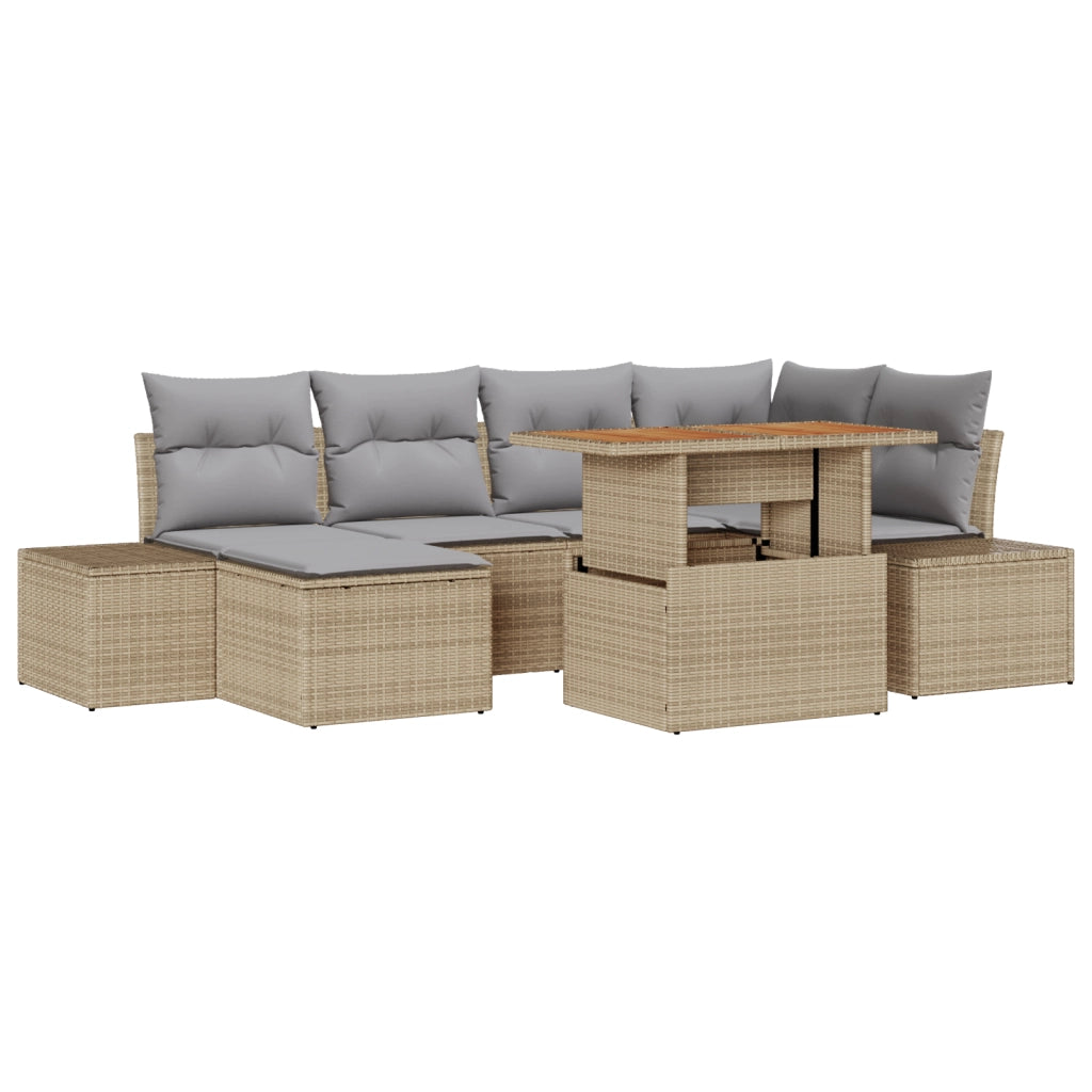 Set Divano Giardino 7 Pezzi con Cuscini Beige Polirattan