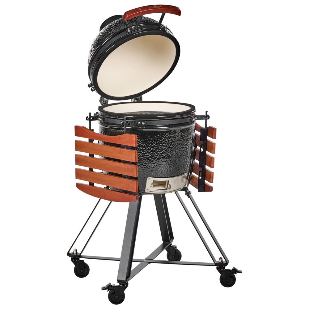 Barbecue da esterno in ceramica a carbone con coperchio termometro e griglia di cottura colore nero