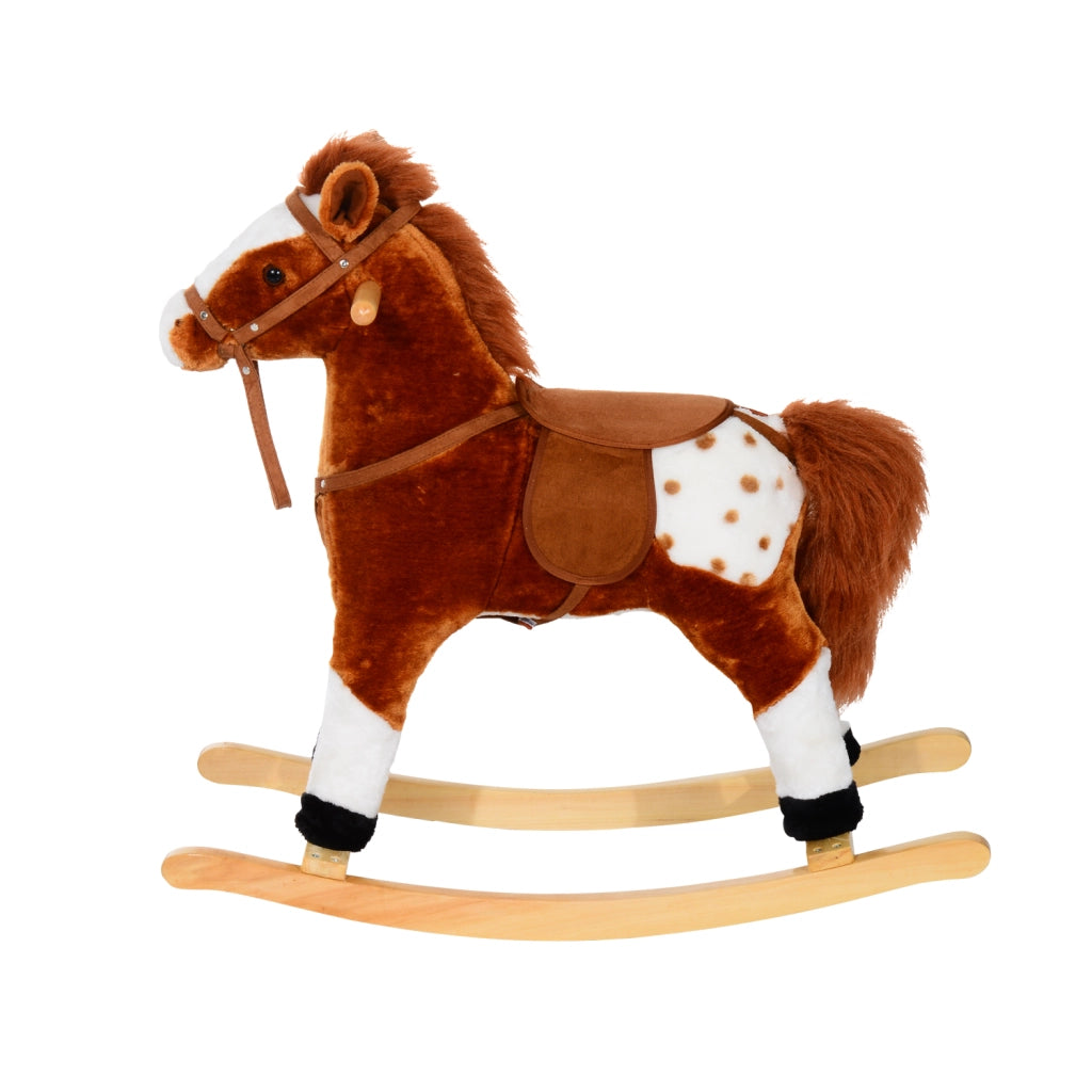 CAVALLO A DONDOLO PER BAMBINI IN PELUCHE CON SUONI MARRONE