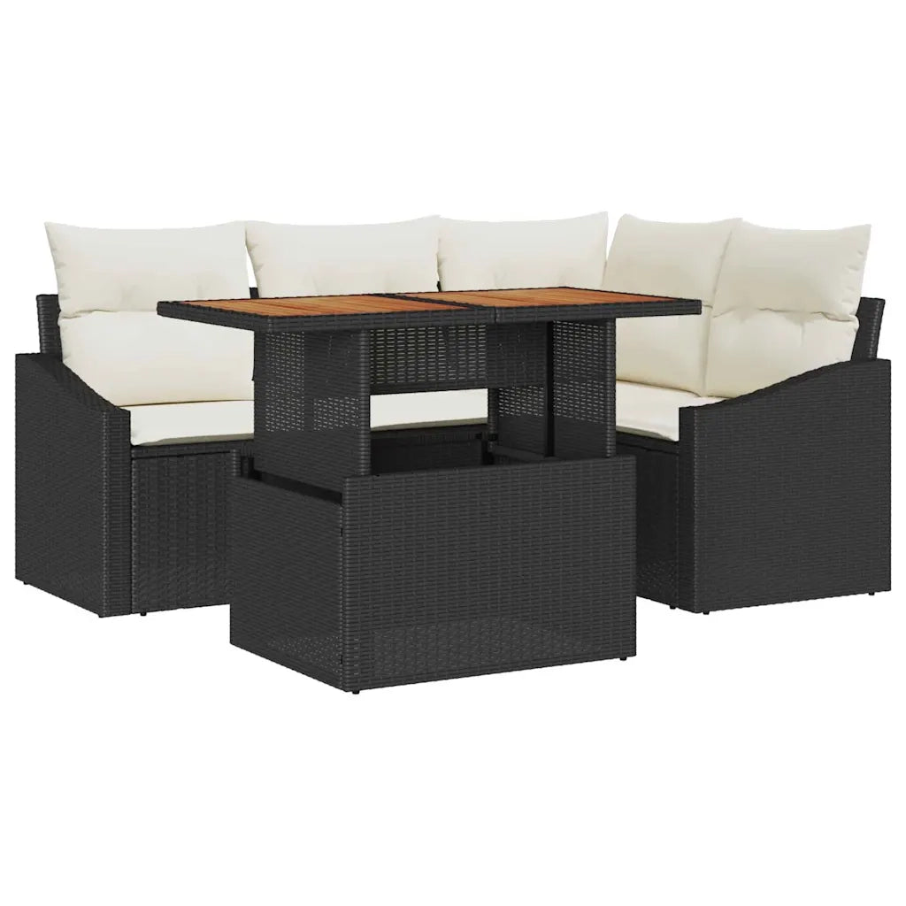 Set da Pranzo per Giardino con cuscino 5 pcs Nero e Crema