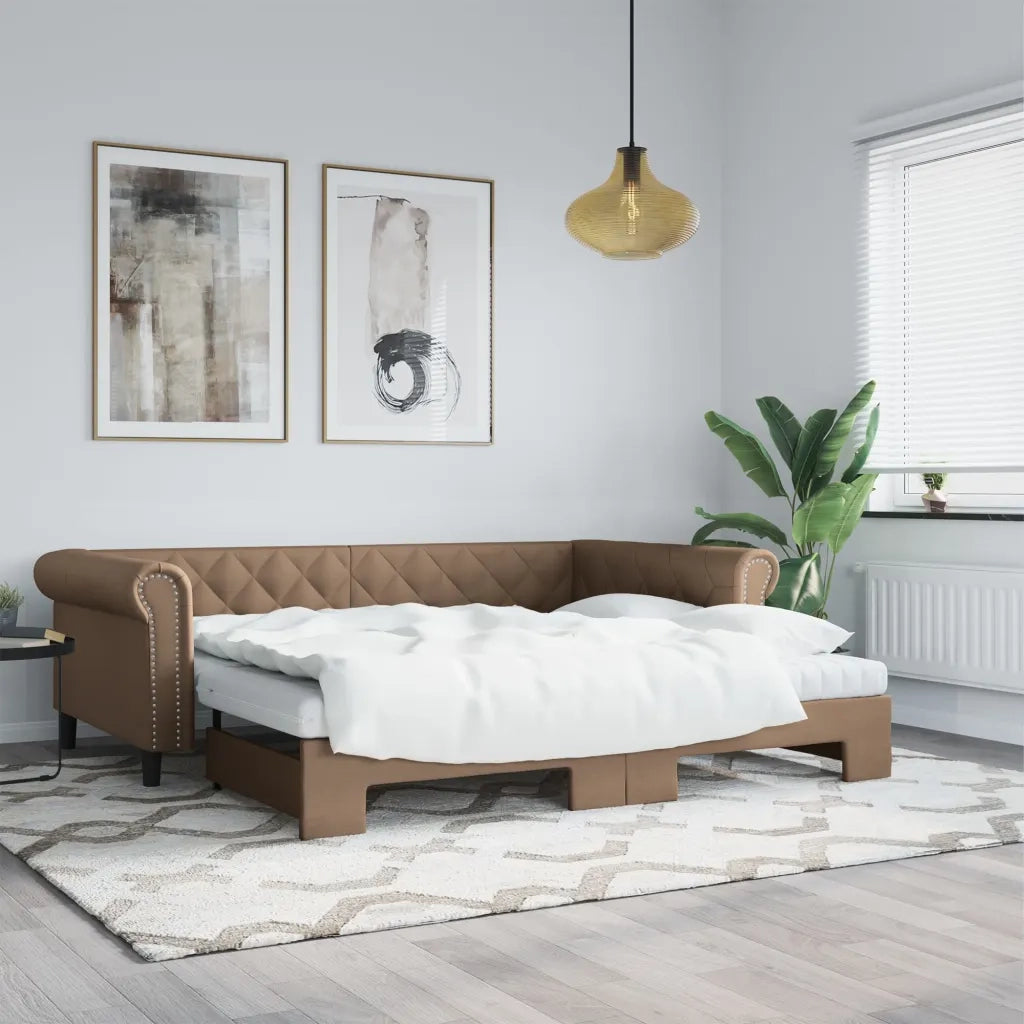 Divano Letto Estraibile-Sofa Letto-Daybed Cappuccino 90x200 cm in Similpelle