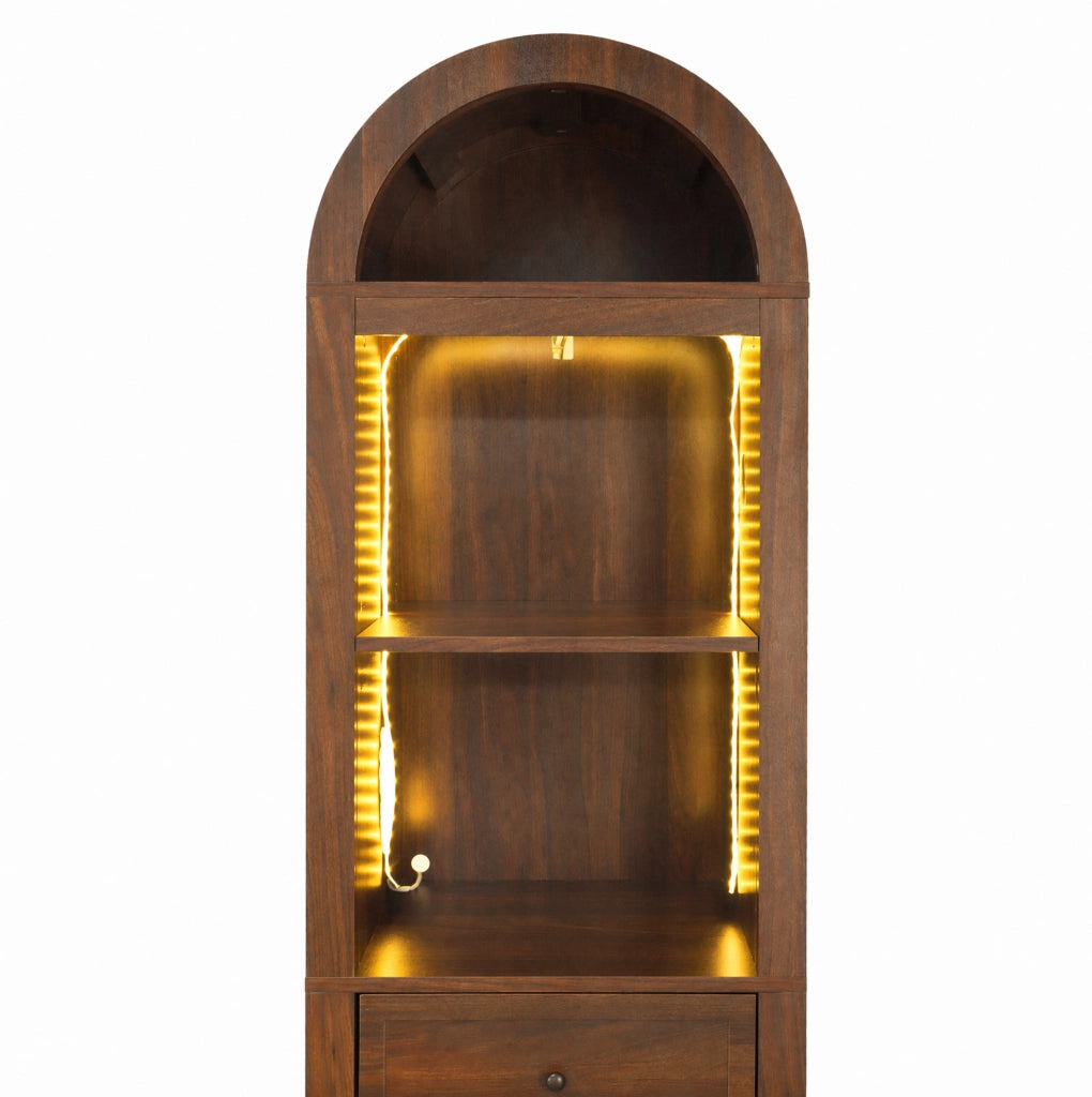 Mobile bagno alto 163 cm con LED RGB; anta reversibile; cassetto; MDF; noce