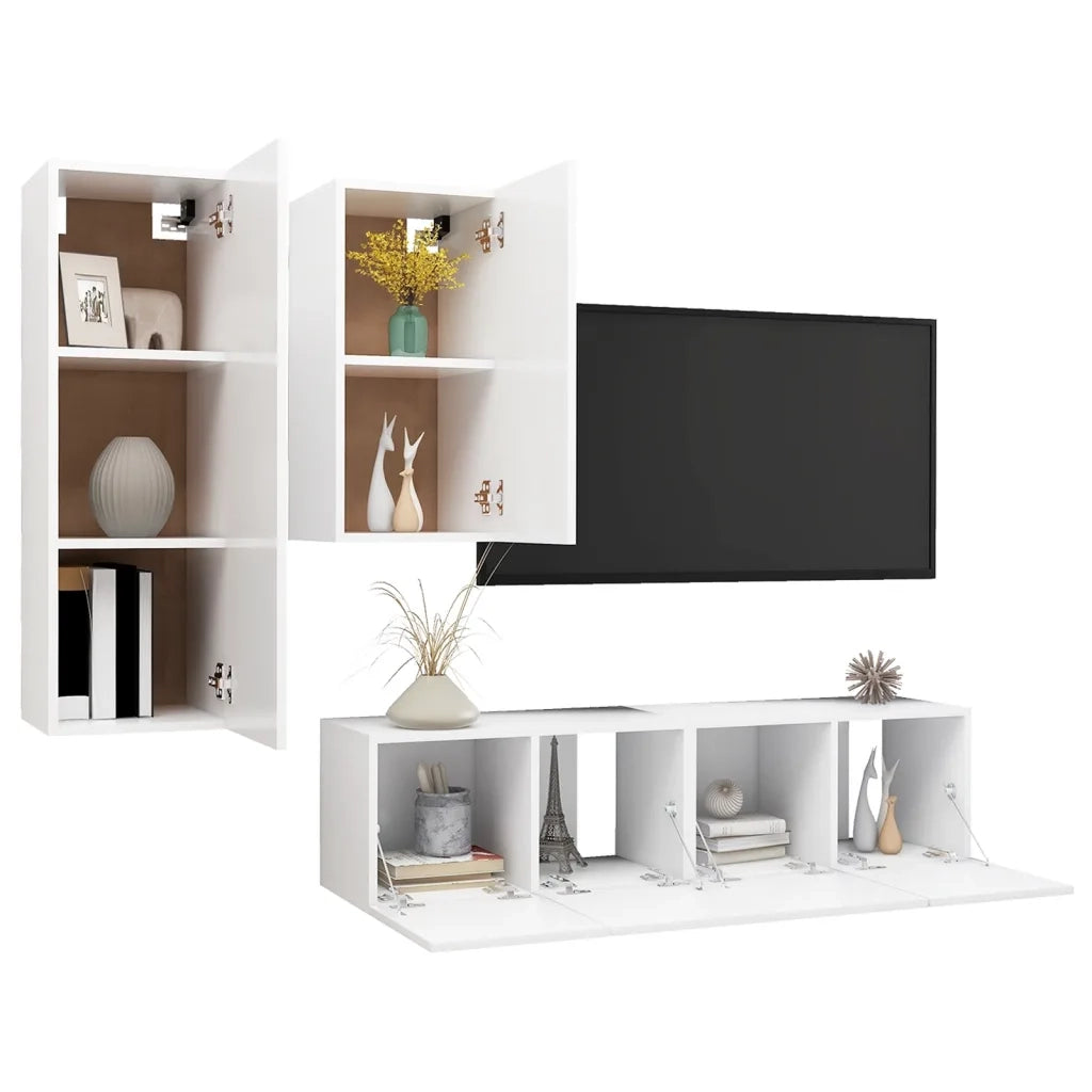 Set di Mobili Porta TV 4 pz Bianco in Legno Multistrato 3078731