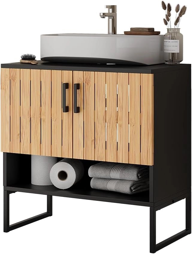 Mobiletto per lavabo Vayra, Bambù, 60 x 65.5 cm, per la conservazione di articoli da bagno e asciugamani