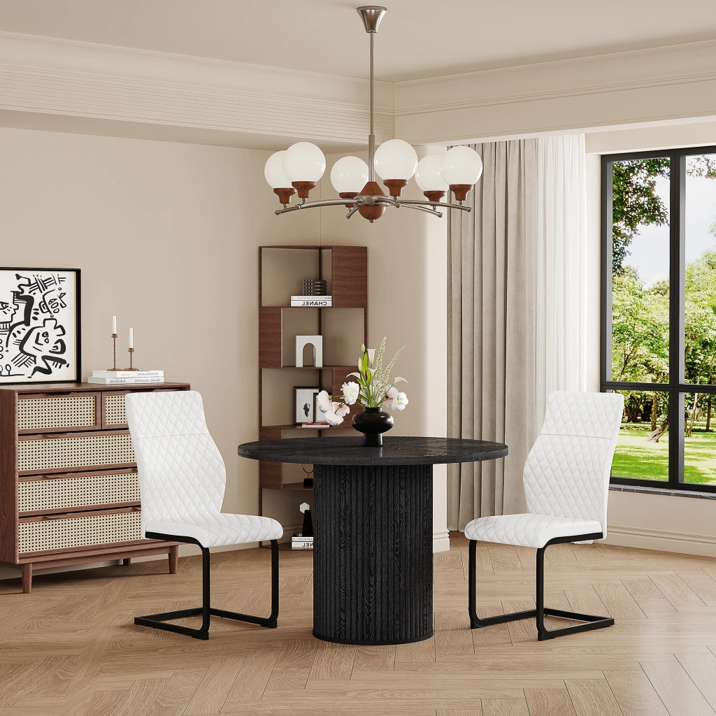 Tavolo da Pranzo Rotondo con 2 Sedie ¨C MINIMAL ¨C MDF Nero, Gambe Cilindriche, 100 cm
