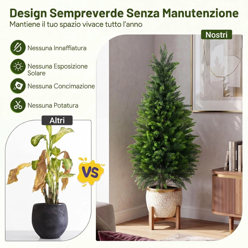 Set di 2 Alberi Artificiali di Cedro, Albero Artificiale in Vaso con Cemento e Fondo Rinforzato, Resistenti al Sole, Pianta Topiaria Finta da Interno e Esterno, per Casa e Ufficio (120 cm)